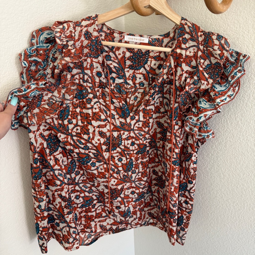 Anthropologie Love The Label Vineyard Ruffled Blouse Mabel Rust bohemian - Picture 6 of 10